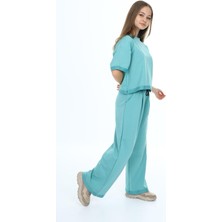 Asortix Kız Çocuk %100 Pamuk Oversize Yarım Kol Alt-Üst Eşofman Takım-AÜT-0007