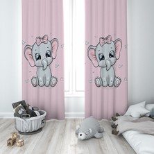 Pelangi Pembe Fil Desenli Dijital Baskı Yıkanabilir Bebek Çocuk Odası Fon Perdesi