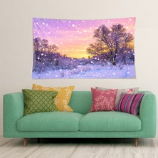 Pelangi Yılbaşı Kar Ağaç Desen Leke Tutmaz Kadife Dokulu Kumaş Duvar Örtüsü Duvar Halısı Tapestry