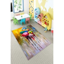 Pelangi Desenli Renkli Dijital Baskılı Yıkanabilir Kaymaz Taban Modern Mutfak Halısı (Süngersiz)