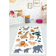 Pelangi Hayvanat Bahçesi Aslan Zürafa Maymunlu Yıkanabilir Kaymaz Taban Leke Tutmaz Çocuk Odası Halısık