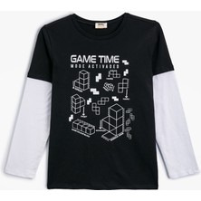 Koton Tişört Oyun Temalı Uzun Kollu Bisiklet Yaka Pamuklu