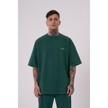 Machinist Erkek Luxury Yıkamalı Basic Oversize Petrol Yeşili Cloudy Tişört