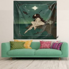 Pelangi Gecede Oturan Kız Leke Tutmaz Kadife Dokulu Kumaş Duvar Örtüsü Duvar Halısı Tapestry