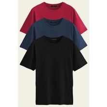 Hanclo Unisex 3-Lü Paket %100 Pamuk Basic Regular/normal Kesim Bisiklet Yaka Kısa Kollu T-Shirt