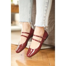 Mida Shoes Bordo Rugan Çapraz Bantlı Kadın Babet