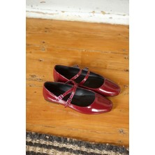 Mida Shoes Bordo Rugan Çapraz Bantlı Kadın Babet