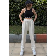 New Laviva Kadın Ekru Beli Lastikli Cepli Paçası Pliseli Salaş Pantolon