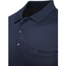 Çizgi Triko Erkek Büyük Beden Polo Yaka Düğmeli Cepli T-Shirt Klasik Kalıp