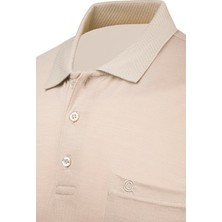 Çizgi Triko Erkek Büyük Beden Polo Yaka Düğmeli Cepli T-Shirt Klasik Kalıp