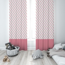 Pelangi Pembe Çizgi Geçişli Desenli Dijital Baskı Yıkanabilir Bebek Çocuk Odası Fon Perdesi