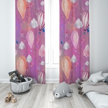 Pelangi Pembe Balon Desenli Dijital Baskı Yıkanabilir Bebek Çocuk Odası Fon Perdesi