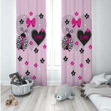 Pelangi Pembe Love Desenli Dijital Baskı Yıkanabilir Bebek Çocuk Odası Fon Perdesi