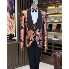 Terzi Adem Altun İtalyan stil slim fit şal yaka ceket yelek pantolon damatlık set siyah T11621