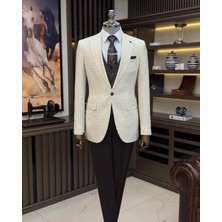 Terzi Adem Altun İtalyan stil slim fit kazayağı desen erkek ceket bej T11503