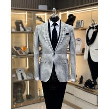 Terzi Adem Altun İtalyan stil slim fit kazayağı desen erkek ceket gri T11502
