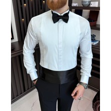 Terzi Adem Altun Italyan Stil Slim Fit Ata Yaka Duble Manşet Erkek Gömlek Beyaz T11601