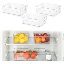 Meleni Home 3 Adet Kırılmaz Ultra Dayanıklı Buzdolabı Düzenleyici Organizer Kutu Şeffaf-3x( 28X19,5X9 Cm/4,9 L)