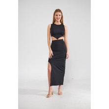 Camenta Siyah Scuba Etek Crop Alt-Üst Takım