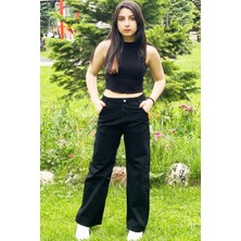 Asortix Kız Çocuk Komple Bel Lastikli Bol Paça Rahat Günlük Jean Kot PANTOLON-PNT-0017