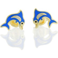 İryum Mavi Yunus Altın Çocuk Küpe