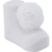 Bebelop Kız Bebek Büyük Ponpon Detaylı Desenli 3'lü Kısa Bilek Çorap