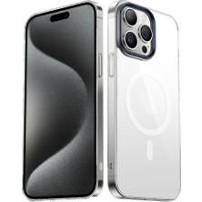 Prolysus iPhone 15 Pro Max - Uyumlu Zore Wireless Şarj Özellikli Şeffaf G-Glass Kapak-Lacivert