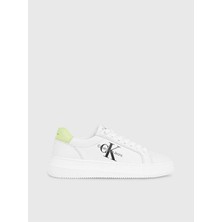 Calvin Klein Kadın Marka Logolu Bağcıklı Kaydırmaz Tabanlı Günlük Beyaz Sneaker YW0YW00823-02U