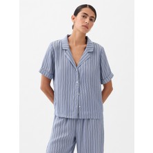Gap Kadın Açık Mavi Saten Pijama Üstü