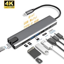 Kingboss 8in1 Hub Type-C RJ45 4K HDMI 3*usb 3.0 Sd Tf Macbook Pro Laptop Ipad Uyumlu Adaptör Çoklay