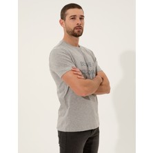 Pierre Cardin Erkek Gri Melanj Slim Fit Baskılı Bisiklet Yaka Tişört 50249350-VR091