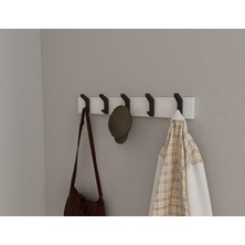 3 Boyutlu Hepsi Modern Duvar Kanca Askılık - 5 Adet Siyah Askılık - 60 cm Beyaz Mdflam - Model 102