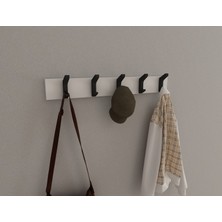 3 Boyutlu Hepsi Modern Duvar Kanca Askılık - 5 Adet Siyah Askılık - 60 cm Beyaz Mdflam - Model 102
