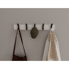 3 Boyutlu Hepsi Modern Duvar Kanca Askılık - 5 Adet Siyah Askılık - 60 cm Beyaz Mdflam - Model 102