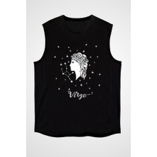 Darkhane Başak Burcu Siyah Unisex Kolsuz Tişört Kesik Kol T-Shirt