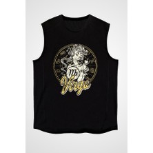 Darkhane Başak Burcu Siyah Unisex Kolsuz Tişört Kesik Kol T-Shirt