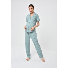 Likapa Penye Önden Düğmeli Hamile Lohusa Kısa Kol Pijama Takımı ,%100 Cotton
