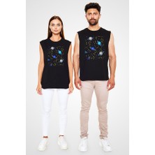 Darkhane Satürn Siyah Unisex Kolsuz Tişört Kesik Kol T-Shirt