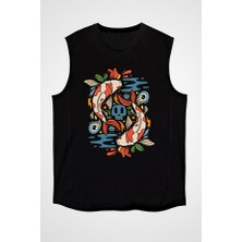 Darkhane Balık Burcu Siyah Unisex Kolsuz  Kesik Kol T-Shirt