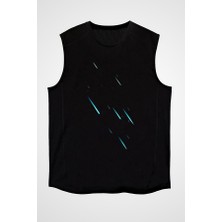 Darkhane Yıldız Siyah Unisex Kolsuz Tişört Kesik Kol T-Shirt