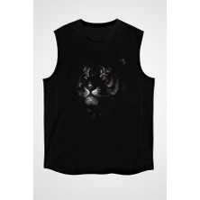 Darkhane Kaplan Siyah Unisex Kolsuz  Kesik Kol T-Shirt