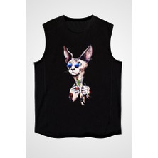 Darkhane Tattoo Sfenks Kedi Siyah Unisex Kolsuz Tişört Kesik Kol T-Shirt