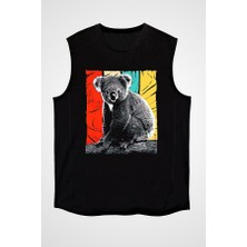 Darkhane Sevimli Koala Siyah Unisex Kolsuz Tişört Kesik Kol T-Shirt