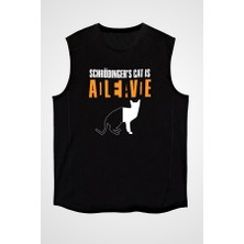 Darkhane Schrödinger'in Kedisi Ölü Canlı Siyah Unisex Kolsuz Tişört Kesik Kol T-Shirt