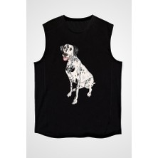 Darkhane Neşeli ve Benkli Dalmaçyalı Siyah Unisex Kolsuz Tişört Kesik Kol T-Shirt