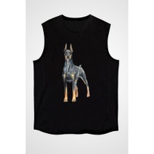 Darkhane Sevimli Doberman Siyah Unisex Kolsuz Tişört Kesik Kol T-Shirt