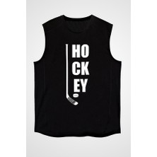 Darkhane Hokey Siyah Unisex Kolsuz Tişört Kesik Kol T-Shirt