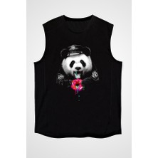 Darkhane Polis Panda Siyah Unisex Kolsuz Tişört Kesik Kol T-Shirt