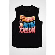 Darkhane 23 Nisan Ulusal Egemenlik ve Çocuk Bayramı Siyah Unisex Kolsuz Tişört Kesik Kol T-Shirt