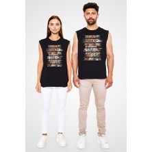 Darkhane Baykuş Siyah Unisex Kolsuz Tişört Kesik Kol T-Shirt